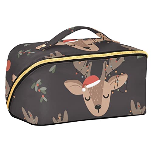 FRODOTGV Weihnachten Muster Rentier Große Kapazität Make-up Tasche, Kulturbeutel, Große Kapazität Reise Kosmetiktasche, Wasserdichte Make-up Fall Organizer, Tragbare Reise Kosmetiktasche, von FRODOTGV