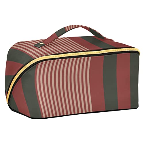 FRODOTGV Weihnachten Vertikale Streifenmuster Tragbare Reise Make-up Tasche, Große Kapazität Reise Kosmetiktasche, Reise Kulturbeutel, Wasserdichte Make-up-Tasche, Make-up Organizer Tasche mit Griff von FRODOTGV