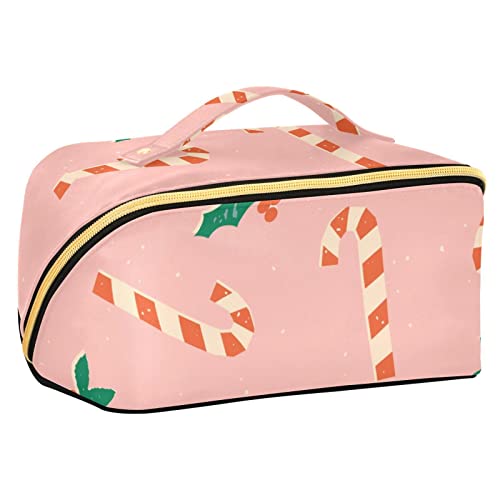 FRODOTGV Weihnachten Zuckerstange Mistelzweig Muster Große Kapazität Reise Kosmetiktasche, Make-up-Tasche, Tragbare Aufbewahrungstasche Kosmetiktasche, Wasserdichte Kosmetiktasche für Frauen, von FRODOTGV