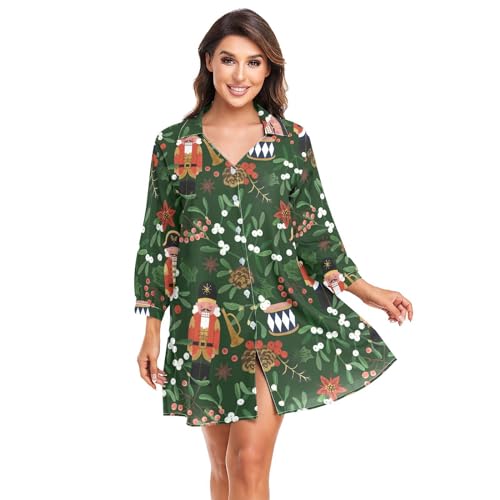 FRODOTGV Weihnachtlicher Mistelzweig mit niedlichen Nussknackern, für Bademode, Strand-Shirts für Damen, Badeanzug, Bikini, Niedlicher Nussknacker mit Mistelzweig, X-Large von FRODOTGV