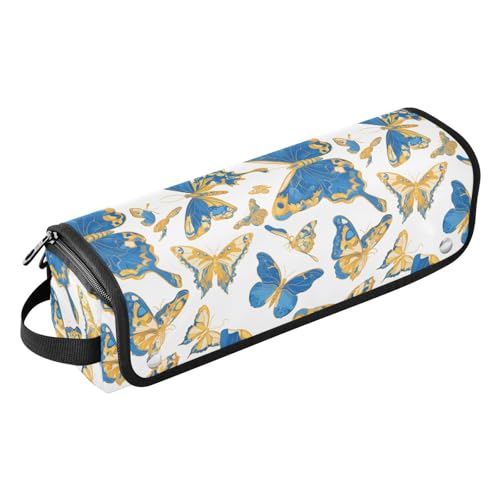 FRODOTGV Weihnachts-Winter-Lockenstab-Reiseetui für Damen, abnehmbare Organizer-Aufbewahrungstaschen und hitzebeständige Matte für heiße Werkzeuge, Glätteisen, Haarvolumizer, Blaue und gelbe von FRODOTGV