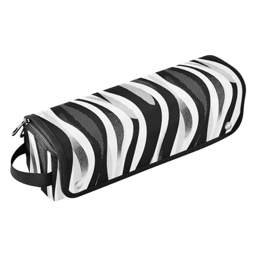 FRODOTGV Weihnachts-Winter-Lockenstab-Reiseetui für Damen, abnehmbare Organizer-Aufbewahrungstaschen und hitzebeständige Matte für heiße Werkzeuge, Glätteisen, Haarvolumizer, Schwarz-weiße Streifen, 1 von FRODOTGV