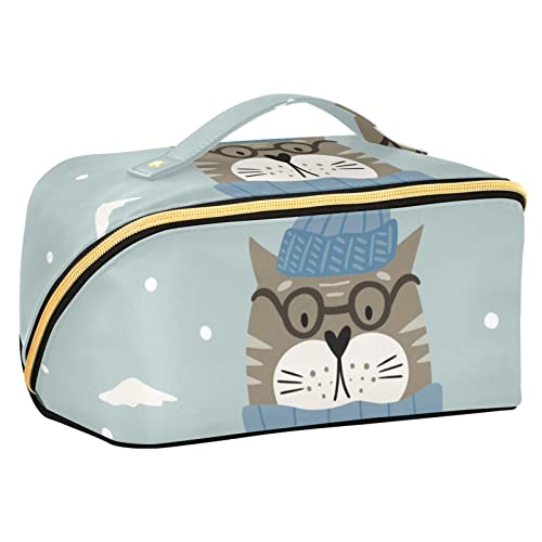 FRODOTGV Weihnachtsmuster Lustige Katzen Große Kapazität Reise Kosmetiktasche, Make-up-Tasche, Tragbare Aufbewahrungstasche Kosmetiktasche, Wasserdichte Kosmetiktasche für Frauen, Weihnachtsmuster, von FRODOTGV