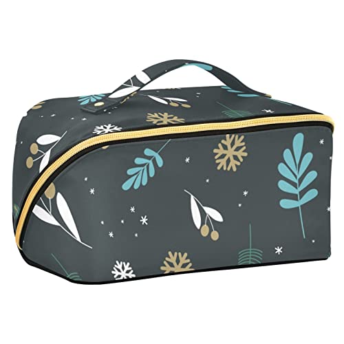 FRODOTGV Weihnachtsmuster Tannenzweige Schneeflocken Große Kapazität Make-up Tasche, Kulturbeutel, Große Kapazität Reise Kosmetiktasche, Wasserdichte Make-up Fall Organizer, Tragbare Reise von FRODOTGV