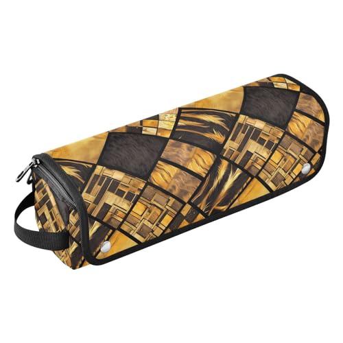 FRODOTGV Weihnachtsmuster mit rosa Flamingo Olive Lockenstab Reiseetui mit hitzebeständiger Matte Damen Abnehmbare Doppellagige Tragetasche für Glätteisen, Glätteisen, Tierfell, schwarz-braunes Muster von FRODOTGV