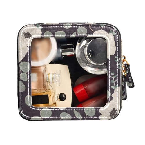 FRODOTGV Weiße Anemonenblumen-Eukalyptus-Reisetaschen für Toilettenartikel, transparent, kleine Make-up-Tasche, Leder-Organizer-Taschen, Weiße Anemonenblüten Eukalyptus, 1 Size von FRODOTGV