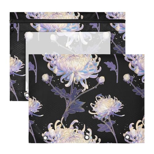 FRODOTGV Weiße Chrysanthemen-Blumen, Ordnertaschen mit 3 verstärkten Ösen, Kunststoff-Aktenordner für 3-Ringe, 2 Stück, Studenten, Bürobedarf von FRODOTGV