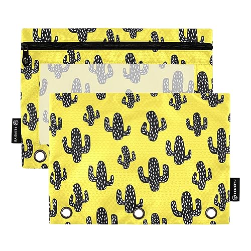 FRODOTGV Western Cactus Mexican Yellow Binder Pencil Pouches 3-Ringbuch Pockets 2 Pack Clear Pencil Bag Zipper 3 Hole Binder for 3-Ring Binder von FRODOTGV