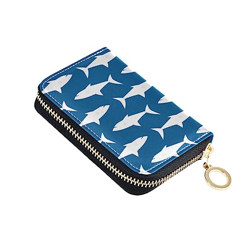 FRODOTGV White Sharks Blue Slim Card Case Wallet for Girl Safe RFID Wallet Leather Zip Credit Card Slots, White Sharks Blue, Einheitsgröße, Classic von FRODOTGV