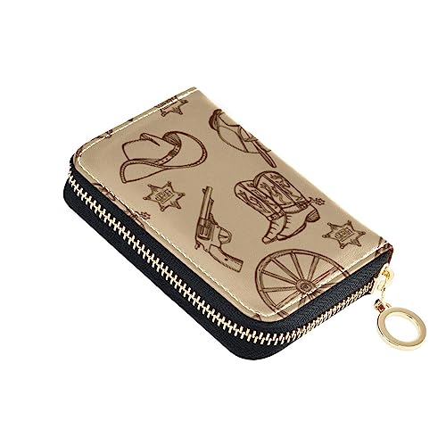 FRODOTGV Wild West Western Scotland Mini-Kreditkartenetui für Damen, sicherer RFID-Kartenhalter, Leder, Reißverschlussfach, Wilder Westen, Einheitsgröße, Classic von FRODOTGV