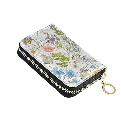 FRODOTGV Wildblumen Grunge Kleine Geldbörse Kartenhalter Mädchen Risikofrei RFID-blockierende Geldbörsen Leder Reißverschlusstasche Geldbörse für Reisen, Wildblumen Grunge, 1 size, Classic von FRODOTGV