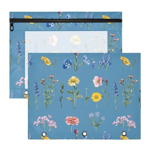 FRODOTGV Wildblumen-blaue Bleistift-Ordnertaschen mit glatten Reißverschlüssen, 3-Loch-Tasche für 3-Ringe, 2 Stück, Studenten, College-Zubehör FRODOTGV Wildblumen-blaue Bleistift-Ordnertaschen mit glatten Reißverschlüssen, 3-Loch-Tasche für 3-Ringe, 2 Stück, Studenten, College-Zubehör von FRODOTGV