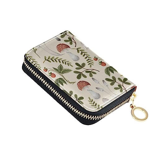 FRODOTGV Woodland Mushrooms Berries Plant Slim Kreditkartenetui für Mädchen, sichere RFID-blockierende Brieftaschen, Leder, Reißverschlusstasche, Pilze Beeren, Einheitsgröße, Classic von FRODOTGV