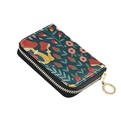 FRODOTGV Woodland Mushrooms Flower Small Card Organizer Wallet for Women Riskfree RFID Wallet Leather Zipper Money Organizers, Woodland Flower, 1 size, Classic von FRODOTGV