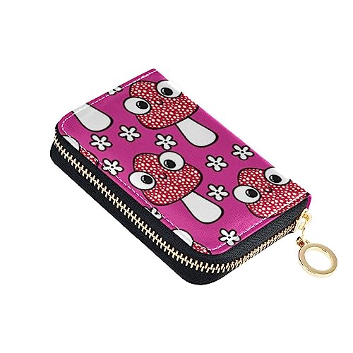 FRODOTGV Woodland Mushrooms schlanke Kartenetuis für Mädchen, risikofrei, RFID-blockierend, Leder, Reißverschluss, Geldorganizer, Woodland Mushrooms Pink, 1 size, Classic von FRODOTGV