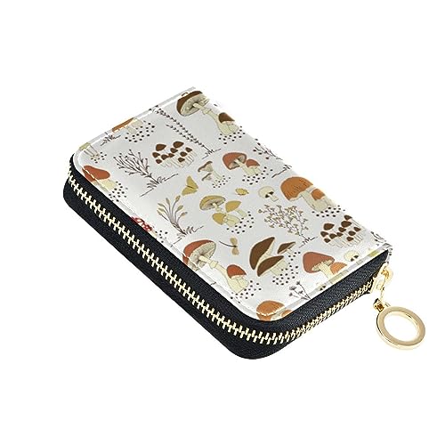 FRODOTGV Woodland Pilze Safari Schmetterlinge Kleiner Kartenhalter Mädchen risikofrei RFID-blockierende Brieftaschen Leder Reißverschlusstasche Geldbörse für die Arbeit, Woodland Mushrooms, 1 size, von FRODOTGV