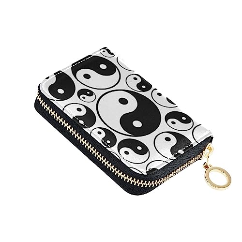 FRODOTGV Yinyang Kleiner Kartenhalter für Damen, sichere RFID-blockierende Brieftaschen, Leder, Reißverschlusstasche, Schwarz / Weiß, Schwarz Weiß Yinyang, Einheitsgröße, Classic von FRODOTGV