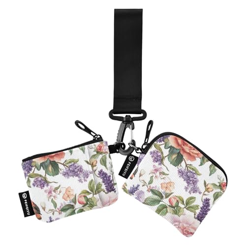 Frühlingsblumen, weiße Doppel-Münzgeldbörse, Kreditkartenhalter, Geldbörse, große Kapazität, Ausweishalter, Schutz mit Schlüsselanhänger, für Männer und Frauen, 2 Packungen, Frühlingsblumen, weiß, 1 von FRODOTGV