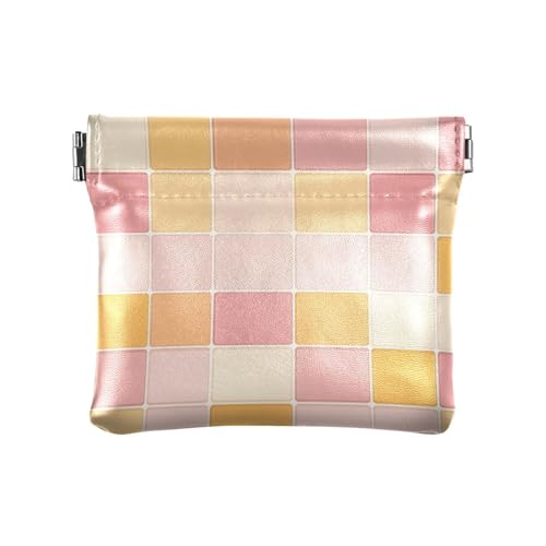 Gelbe Pfirsichkarierte Geldbörse aus PU-Leder, einzigartige Kleingeldbörse mit Verschluss, für Männer und Frauen, Gelbe Pfirsich-Quadrate, 4.33"(L) x 3.74"(W) x 0.39"(H), Classic von FRODOTGV