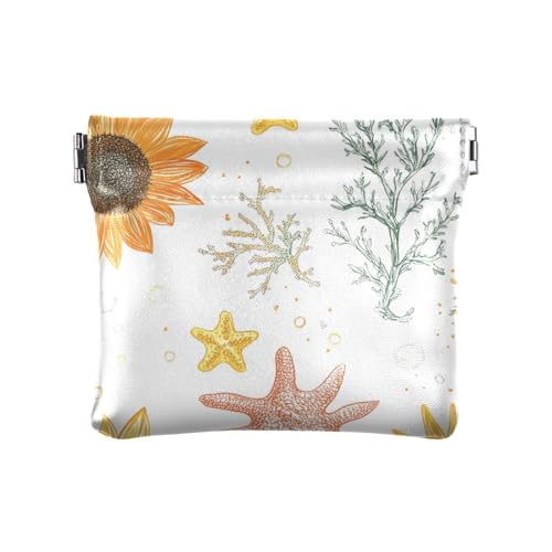 Gelbe Sonnenblume Sterne Damen PU Leder Münzgeldbörse niedlicher Schmuck-Organizer für Frauen, Gelbe Sonnenblumen-Sterne, 4.33"(L) x 3.74"(W) x 0.39"(H), Classic von FRODOTGV