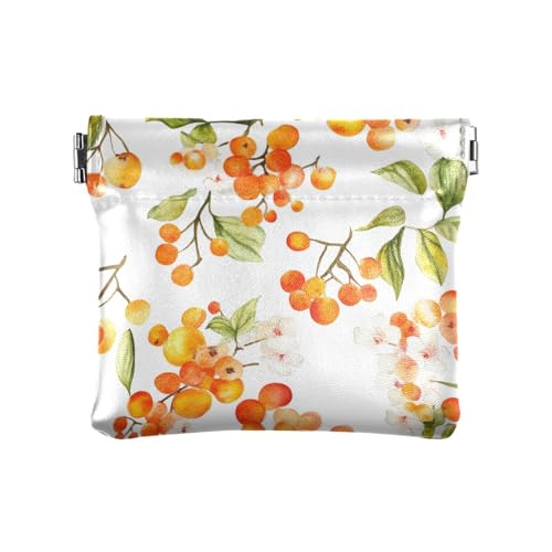 Geldbörse für Damen, Leder, Motiv: rote Früchte, Blätter, ausgefallene Tasche, Make-up-Tasche für Männer und Frauen, Rote Früchte, 4.33"(L) x 3.74"(W) x 0.39"(H), Classic von FRODOTGV