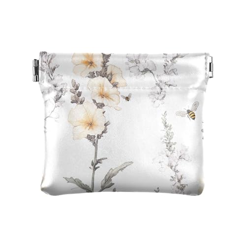 Geldbörse mit Retro-Blumen aus weißem PU-Leder, tragbar, Make-up-Tasche für Männer und Frauen, Retro-Blumen, weiß, 4.33"(L) x 3.74"(W) x 0.39"(H), Classic von FRODOTGV