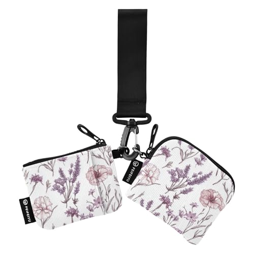 Geldbörse mit zwei Handgelenken, kompakte Größe, Münzgeldbörse, Kleingeldhalter mit Schlüsselanhänger, für Männer und Frauen, 2 Packungen, Blume Lavendel Weiß, 1 size von FRODOTGV