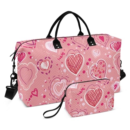 Gepäck-Reisetasche, Turnbeutel, multifunktionale Wochenendtasche mit verstellbarem Riemen für Flugzeug, Reisen, Fitnessstudio, schönes Herzmuster, Rosa, Schönes Herzmuster, Rosa, 1 Size von FRODOTGV