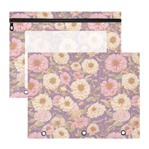 Große, pinke Blumenmuster, transparenter Kunststoff, Aktenordner für 3-Ringe, 2 Stück, Lehrer-College-Zubehör von FRODOTGV