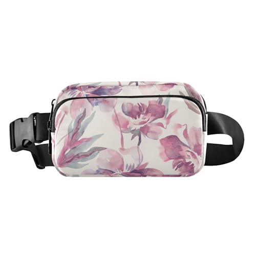 Große Kapazität Crossbody Tasche Hüfttaschen mit verstellbaren Riemen Mode Umhängetasche Pfingstrosen Muster Aquarell Blume Frauen Männer Jugendliche für Reisen Laufen, Pfingstrose Muster Aquarell von FRODOTGV
