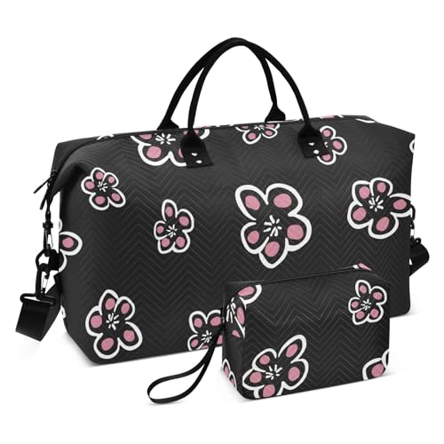 Große Tasche Sporttasche Turnbeutel Wasserdicht Wochenendtasche mit Kulturbeutel für Geschäftsreisen Wandern Pflaume Blume Schwarzer Hintergrund, Pflaumenblume, schwarzer Hintergrund, 1 Size von FRODOTGV