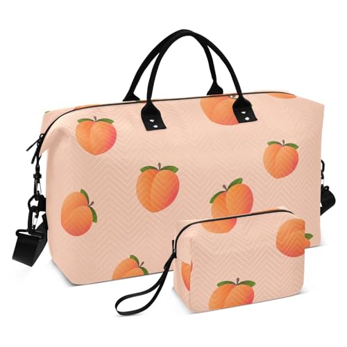 Große Tasche für Übernachtung, Wochenendtaschen, Motiv: rosa Pfirsichmuster, 2-teiliges Set, großer Turnbeutel mit verstellbarem Riemen für Wandern, Fitnessstudio, Rosa Pfirsichmuster Obst, 1 Size von FRODOTGV