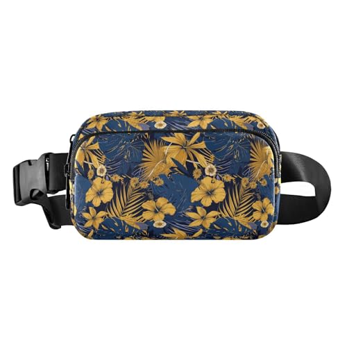 Gürteltasche für Damen, Herren, Teenager, Motiv: botanisches grünes Tigermuster, stilvolle Bauchtasche für Reisen, Laufen, Wandern, Blaue und gelbe Themenpflanzen, 1 Size von FRODOTGV