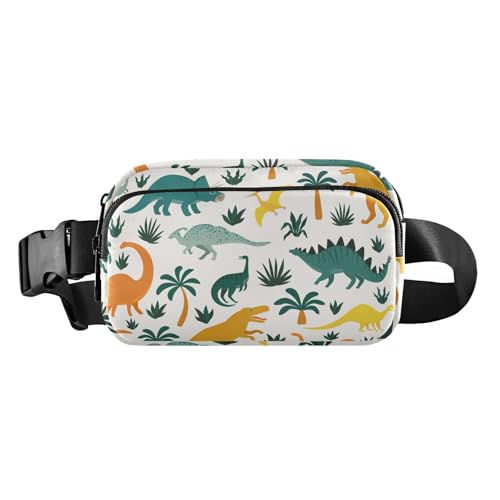 Gürteltasche für Herren und Damen, mit Reißverschluss, trendig, große Kapazität, Gürteltasche mit verstellbarem Riemen für Einkaufen, Sport, Arbeit, handgezeichnete Dinosaurier und tropische Blätter, von FRODOTGV