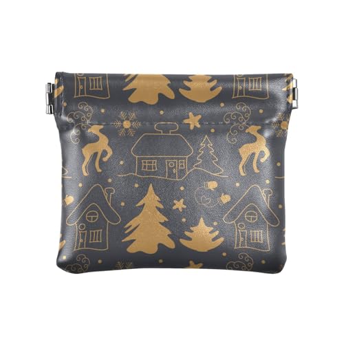 Handgezeichnete Weihnachts-Geldbörse mit Wintermuster für Damen, PU-Leder, Münzgeldbörse, einzigartige Mini-Kartenhalter, Geldbörse für Männer und Frauen, Handgezeichnetes Weihnachtsmuster-Doodle, 1 von FRODOTGV