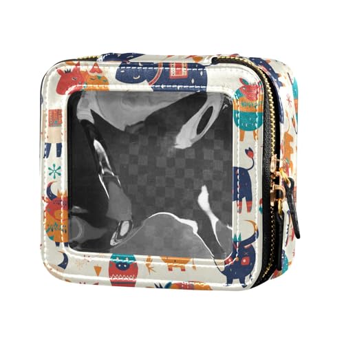 Handgezeichnetes Meerschiff, Ozeanleder, transparent, Make-up-Tasche für Damen, Kosmetiktasche, Kulturbeutel, Reisetasche, Niedliches Kuhmuster, handgezeichnet, Einheitsgröße von FRODOTGV