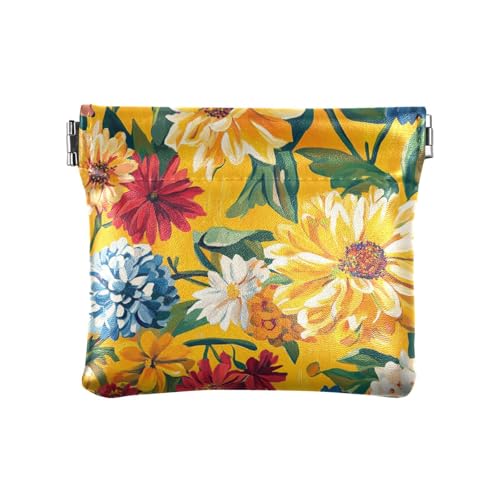 Helle Blumen Damen Herren Leder Münzgeldbörsen Wasserdicht Mini Geldbörse für Männer Frauen Reisen, Helle Blumen, 4.33"(L) x 3.74"(W) x 0.39"(H), Classic von FRODOTGV