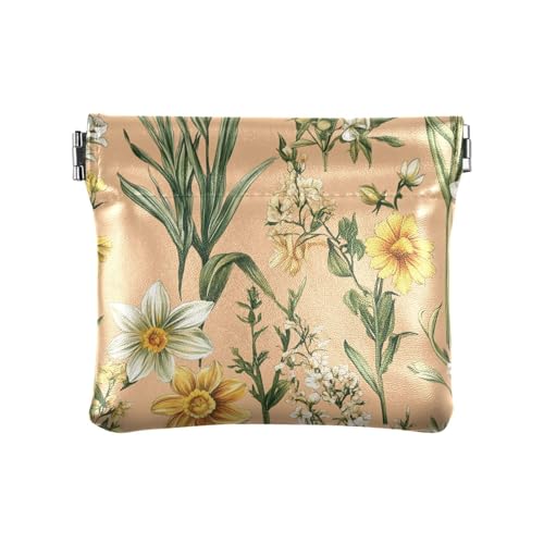 Herbstblumen, Narzissen, Pfirsich, PU-Leder, kleine Münzen, praktischer Schmuck-Organizer für Damen, Narzissen-Pfirsich, 4.33"(L) x 3.74"(W) x 0.39"(H), Classic von FRODOTGV
