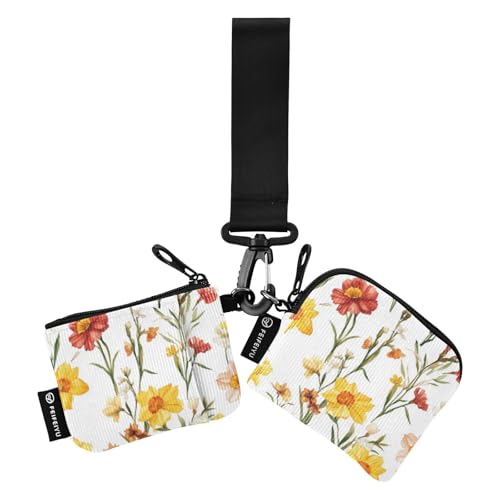 Herbstblumen-Geldbörse mit Narzissen-Motiv, Weiß, Doppelarmband für Damen, minimalistisch, Reißverschluss, Geldbörse mit Handgelenkschlaufe für Damen und Herren, 2 Packungen, Herbstblumen, Narzissen, von FRODOTGV