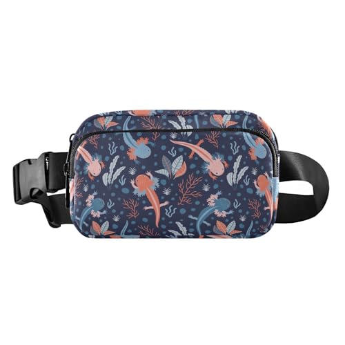 Hübsches Axolotl-Muster Blau Pfirsich Mode Crossbody Tasche Hüfttaschen für Damen Herren Teenager Mehrzweck-Crossbody-Tasche Sporttasche mit verstellbarem Riemen für Radfahren, Wandern, Fitnessstudio, von FRODOTGV