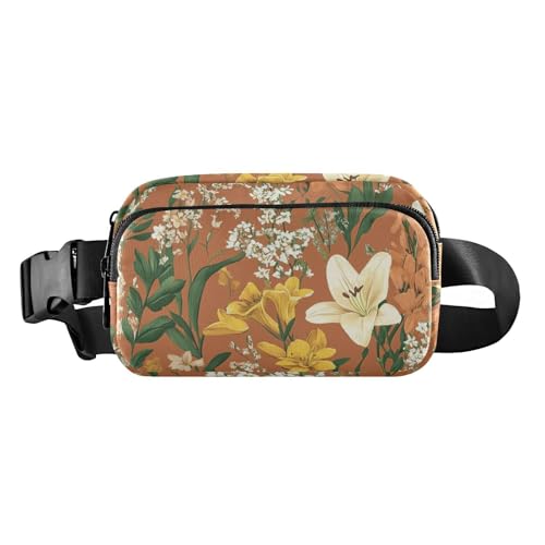 Hüfttasche, Mehrzweck-Bauchtasche für Damen und Herren, mit verstellbarem Riemen, Blumenmuster, Pfingstrosen, Stiefmütterchen, Amaryllis, Königsblau, wasserdicht, Croose, für Reisen, Fitnessstudio von FRODOTGV