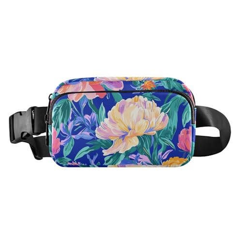 Hüfttasche, Mehrzweck-Bauchtasche für Damen und Herren, mit verstellbarem Riemen, Blumenmuster, Pfingstrosen, Stiefmütterchen, Amaryllis, Königsblau, wasserdicht, Croose, für Reisen, Fitnessstudio von FRODOTGV