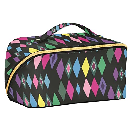 Karneval Karneval Festliche mehrfarbige Rauten tragbare Reise-Make-up-Tasche, große Kapazität, Reise-Kosmetiktasche, Reise-Kulturbeutel, wasserdichte Make-up-Tasche, Make-up-Organizer-Tasche mit Griff von FRODOTGV