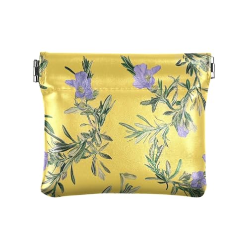 Kleine Geldbörse aus Leder, für Damen und Herren, Hellviolett, Blumen, Gelb, ausgefallene Mini-Make-up-Tasche für Männer und Frauen, Blumen gelb, 4.33"(L) x 3.74"(W) x 0.39"(H), Classic von FRODOTGV