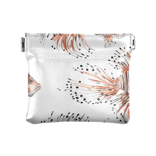 Kleine Geldbörse aus Leder mit Cartoon-Löwenfisch, niedlich, Mini-Make-up-Tasche für Männer, Frauen, Reisen, Weiß, Cartoon-Löwenfisch, weiß, 4.33"(L) x 3.74"(W) x 0.39"(H), Classic von FRODOTGV