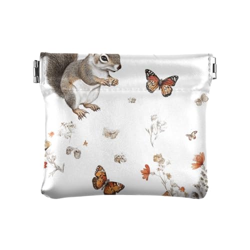 Kleine Geldbörse aus Leder mit Eichhörnchen-Blumen, einzigartiger Schmuck-Organizer für Frauen und Mädchen, Niedliche Eichhörnchen-Blumen, 4.33"(L) x 3.74"(W) x 0.39"(H), Classic von FRODOTGV