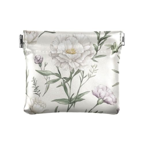 Kleine Geldbörse aus Leder mit Herbstblumen, Pfingstrose, Beige, niedliche Tasche, Make-up-Tasche für Frauen und Mädchen, Herbstblumen, Pfingstrose, 4.33"(L) x 3.74"(W) x 0.39"(H), Classic von FRODOTGV