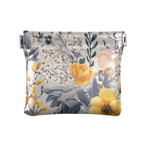 Kleine Geldbörse aus Leder mit Herbstblumen, für Damen, praktisch, für Karten, Schlüssel, Organizer für Männer, Frauen, Reisen, Herbstblumen, Grau, 4.33"(L) x 3.74"(W) x 0.39"(H), Classic von FRODOTGV