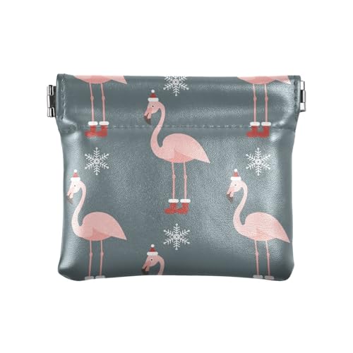 Kleine Geldbörse aus Leder mit weihnachtlichem Flamingo, niedliches Kleingeldbörse für Damen, Weihnachtsmuster, Flamingo, 1 Size, Reisezubehör von FRODOTGV