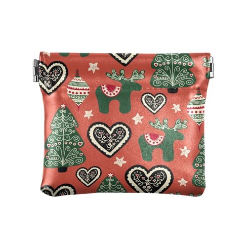 Kleine Geldbörse aus PU-Leder für Damen, Kleingeldbörse mit Verschluss, einzigartig, weihnachtliches Volkskunst-Muster, Weihnachtliches Volkskunst-Muster, 1 Size, Reisezubehör von FRODOTGV